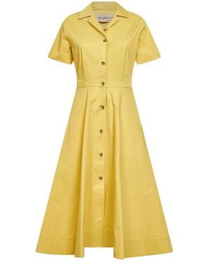 Blanca Vita Oil Stretch Cotton Alga Midi Shirt Dress - Yellow