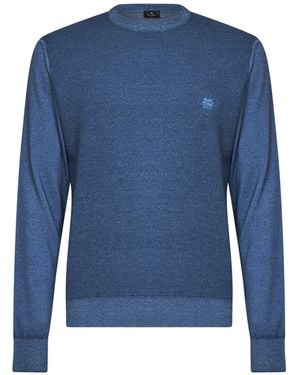 Etro Mid Avio Two-Tone Wool Logo Sweater - Blue