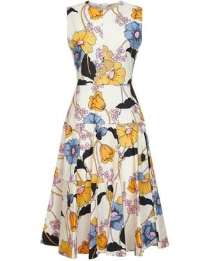 Marni Cream Poplin Melodia-Printed Midi Dress - White