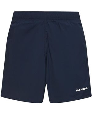 Jil Sander Stretch Nylon Logo Swim Shorts - Blue