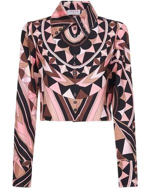 PUCCI Nude Manuba-Print Silk Twill Cropped Shirt - White