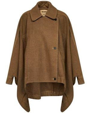 Uma Wang Tan Wool Blend Kew Asymmetric Cape-Style Jacket - Brown