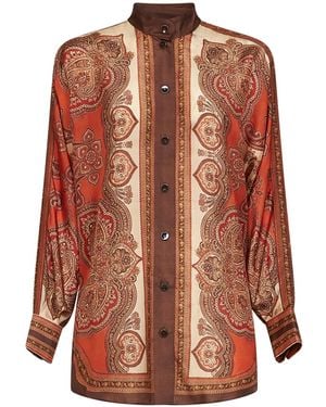 Zimmermann Tangerine Paisley-Print Silk Habotai Mahon Dolman Shirt - Brown