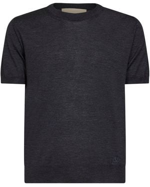 Valentino Dark Wool Jumper With Vlogo Embroidery - Black