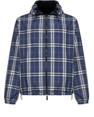 Burberry Check Reversible Hooded Jacket - Blue