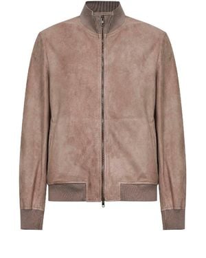 Salvatore Santoro Sand Suede Bomber Jacket - Brown