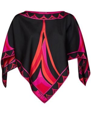 PUCCI Fuchsia And Fari-Print Silk Twill Kaftan Top - Red