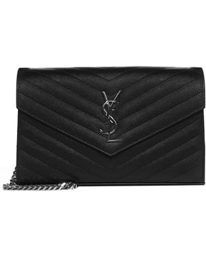 Saint Laurent Ysl Logo Quilted Leather Wallet On Chain Bag - Black