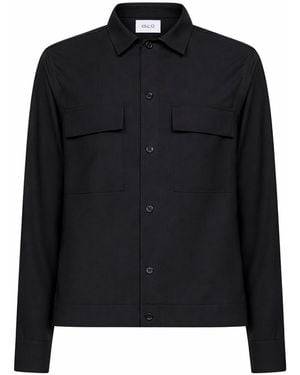 D 40 Charcoal Stretch Virgin Wool Blend Shirt Jacket - Black