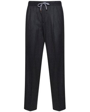 Brunello Cucinelli Dark Virgin Wool Drawstring Pants - Blue