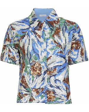 Rabanne Camicia A Maniche Corte Con Ricamo - Blu