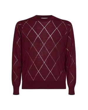 Dries Van Noten Wine Diamond-Pattern Wool Knit Murton Jumper - Red