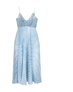 Ermanno Scervino Light Rebrodé Lace And Gingham Georgette Midi Dress - Blue