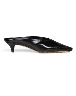 Bottega Veneta Mule Court Shoes Vesta Shiny Leather - Black