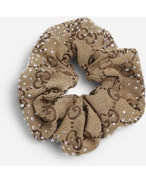 Gucci Beige Crystal-embellished GG Canvas Scrunchie - Natural