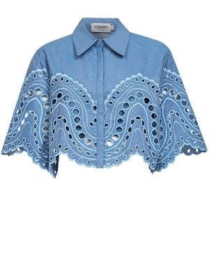 Charo Ruiz Light Embroidered Cotton Blend Storm Cropped Blouse - Blue