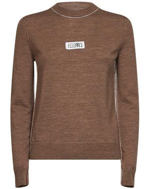 MM6 by Maison Margiela Light Wool Blend Jumper With Contrasting Trims - Brown