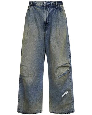 PDF Dirty-Effect Cotton Denim Fat Angelo Jeans - Blue