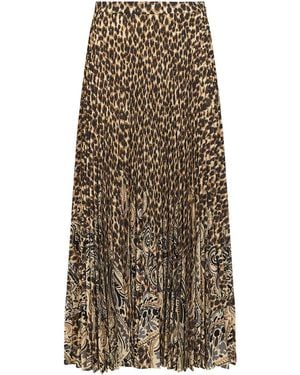 Etro Printed Stretch Sablé Long Pleated Skirt - Natural