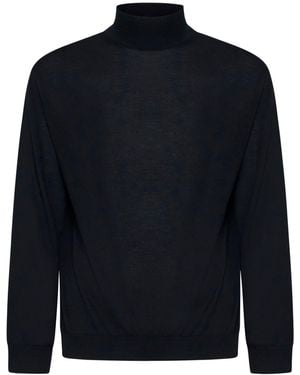 D 40 Virgin Wool Mock Neck Sweater - Blue