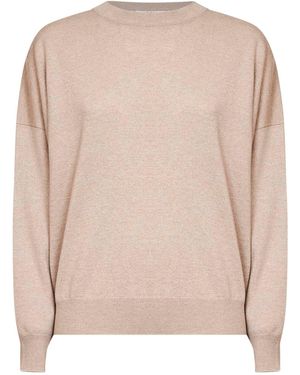Brunello Cucinelli Cashmere Knit Crewneck Jumper With Monili - Natural