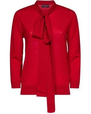 Dolce & Gabbana Wool Henley Jumper With Lavallière Tie - Red