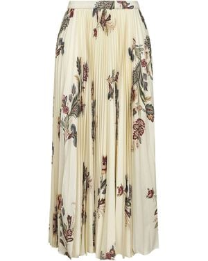 Etro Floral Print Sablé Pleated Midi Skirt - Natural