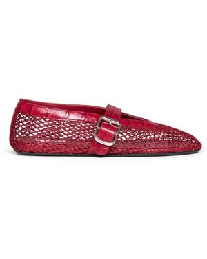 Alaïa Cherry Mesh And Crocodile-Embossed Leather Ballet Flats - Red