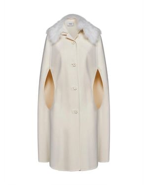 Fendi Double-Sided Wool-Blend Cape With Fox Fur Collar - White