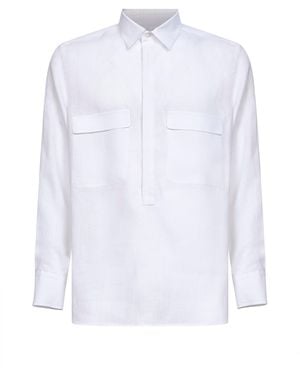 D 40 Linen Polo-Like Shirt - White