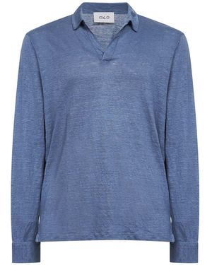D 40 Slub Linen Jersey Polo Shirt - Blue