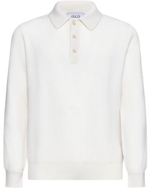 D 40 English Rib Knit Polo Shirt - White