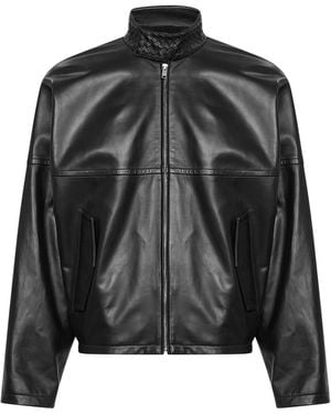 Bottega Veneta Nappa Leather Bomber Jacket With Intrecciato Collar<Br - Black