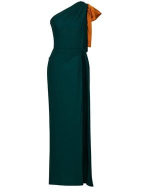 Saint Laurent Emerald Silk Crepe Muslin One-Shoulder Maxi Dress - Green