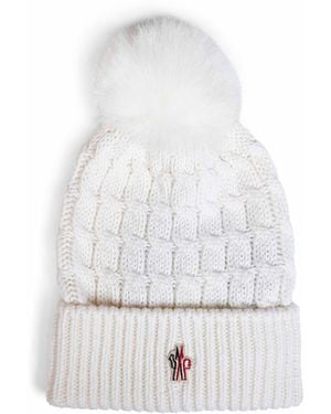Moncler Cable-Knit Wool Pom-Pom Beanie - White