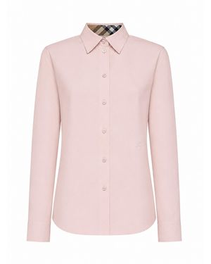 Burberry Cotton Poplin Shirt With Ekd Embroidery - Pink