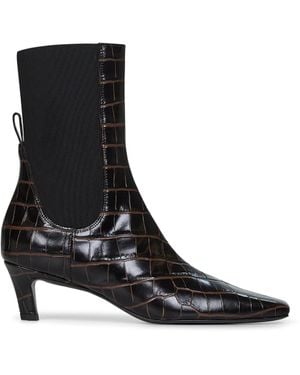 TOTEME Crocodile Embossed Leather Ankle Boots - Black