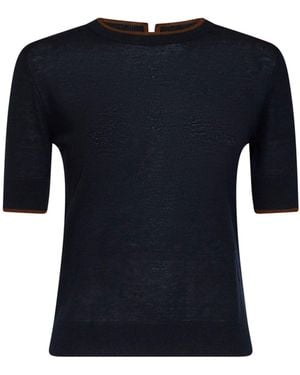 Max Mara Knit Mstagenda Top With Contrasting Trim - Blue