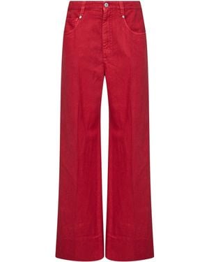 Brunello Cucinelli Crimson Cotton And Linen Cover Loose Jeans With Monili - Red