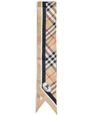 Burberry Sand Check Thin Silk Twill Scarf - Metallic