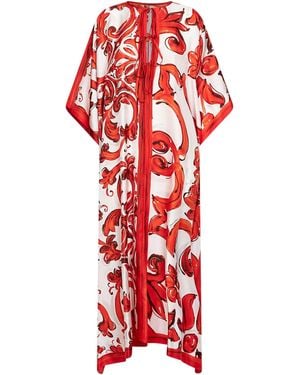 Dolce & Gabbana Maiolica-Print Twill Kaftan Dress - Red