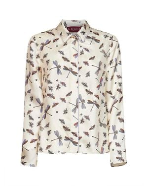 Gucci Ivory Printed Silk Twill Shirt - White