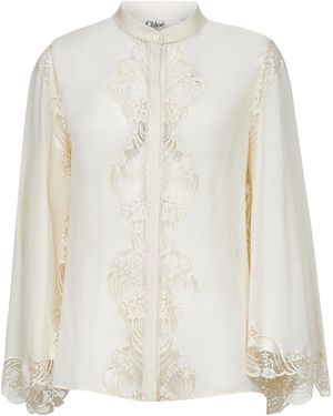 Chloé Ivory Georgette And Lace Blouse - White