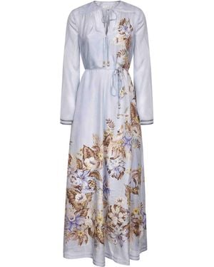 Zimmermann Powder Multi Floral Silk Habotai Coco Maxi Dress - White