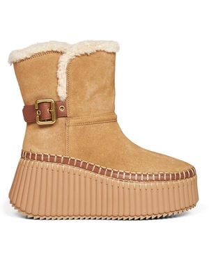 Chloé Pottery Suede Cowhide Nama Ankle Boots - Natural
