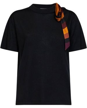 PUCCI Superfine Wool T-Shirt With Printed Scarf Detail - Black