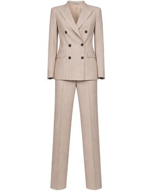 Tagliatore Pinstriped Virgin Wool And Silk Double-Breasted Suit - Natural