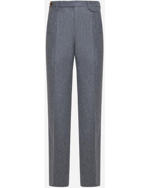 Brunello Cucinelli Leisure Fit Medium Grey Flannel Trousers - Blue