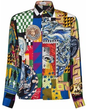 Versace Printed Silk Twill Regular-Fit Shirt - Blue