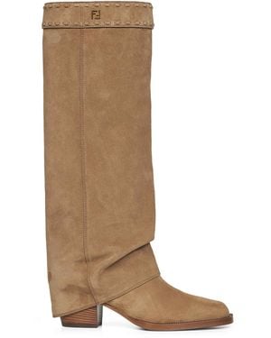 Fendi Dark Dove Suede Minerva Boots - Natural
